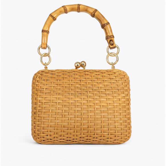SERPUI Giulia Woven Wicker Rattan Bamboo Handle Bag Natural Raffia - Picture 1 of 9